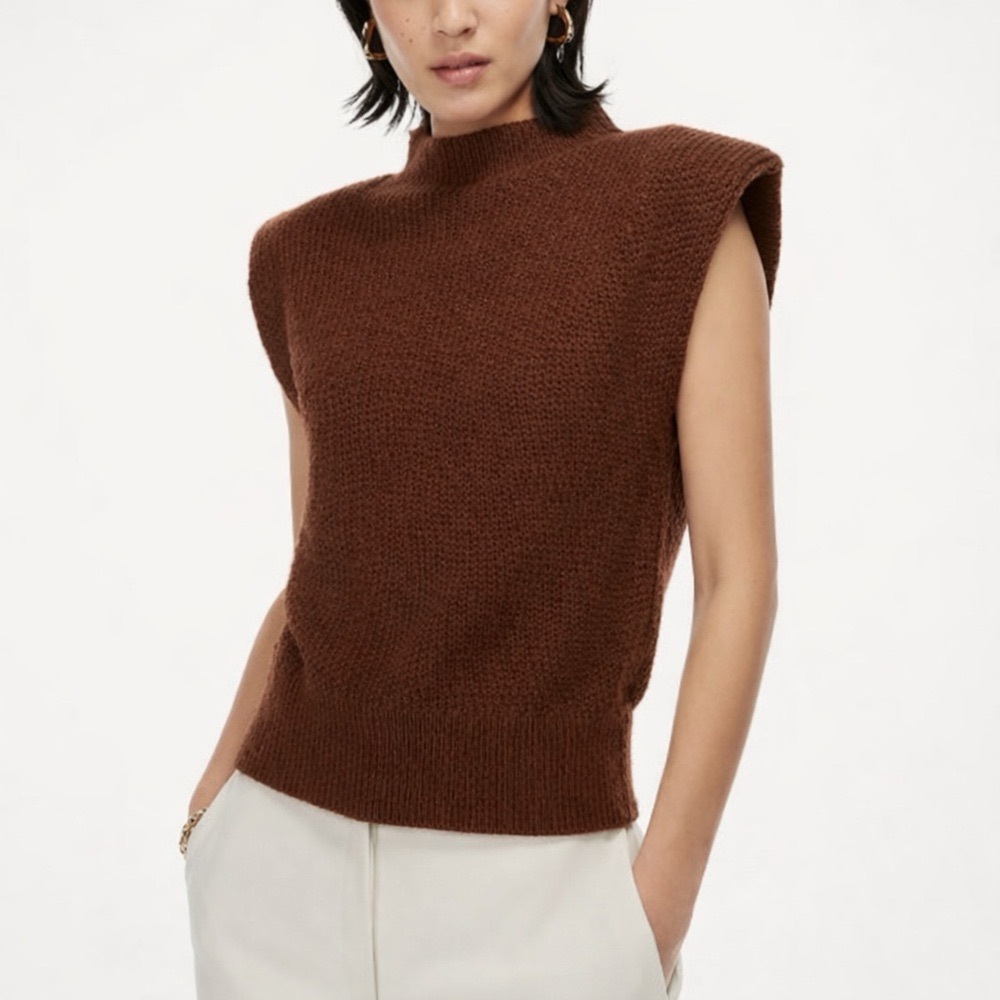 Babaton Sleeveless Mock Neck Knit Sweater - Brown